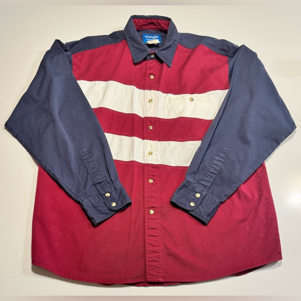 Wrangler Men’s American Flag Brushpopper Shirt Size Large Pearl Snap Cotton